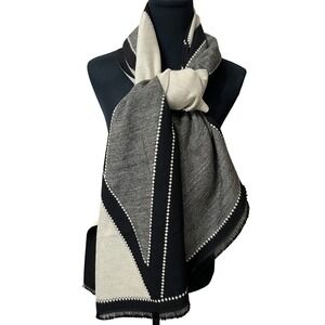Chic Geometric Pattern Scarf Shawl Wrap Black Cream Neutral Tones